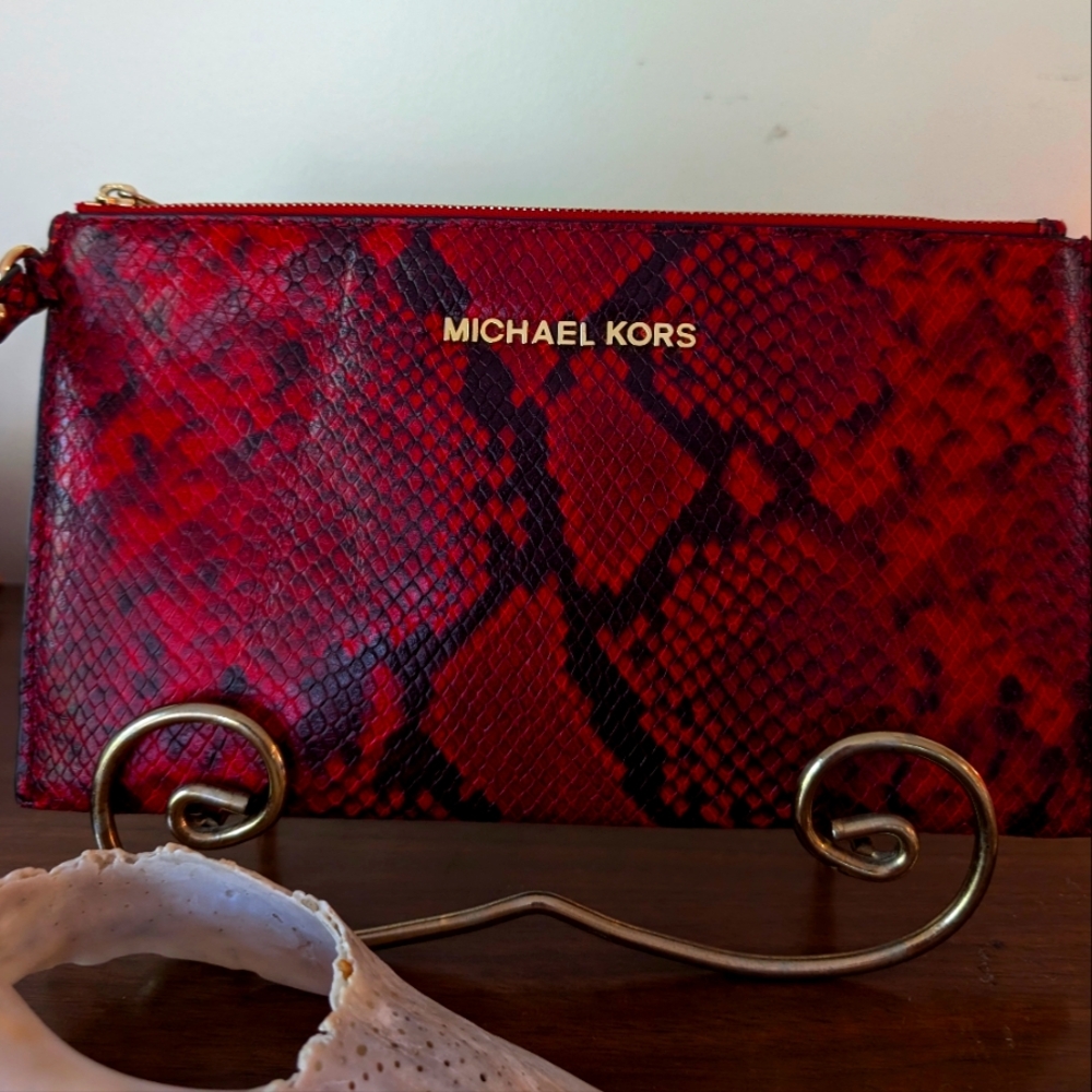Michael Kors Jet Set Python Embossed Red/ Black L… - image 1
